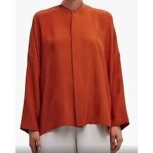 Eskandar Silk Oversized Tunic Top Rust‎ Blouse Minimalist Pleated Drape 1